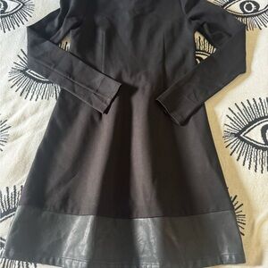 JB by Julie Brown Black and Gold Sheath Dress with Mock Neck